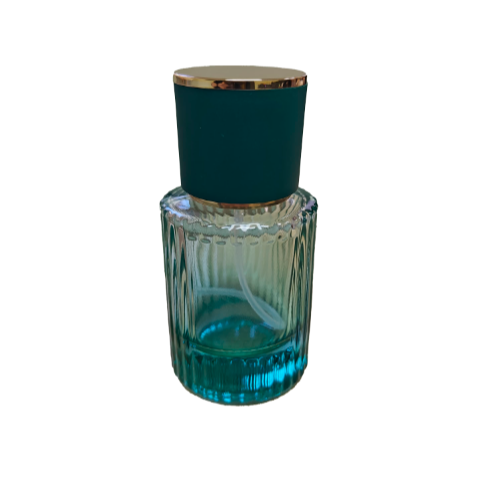 Botella de Perfume con Lineas Verticales Verde Esmeralda