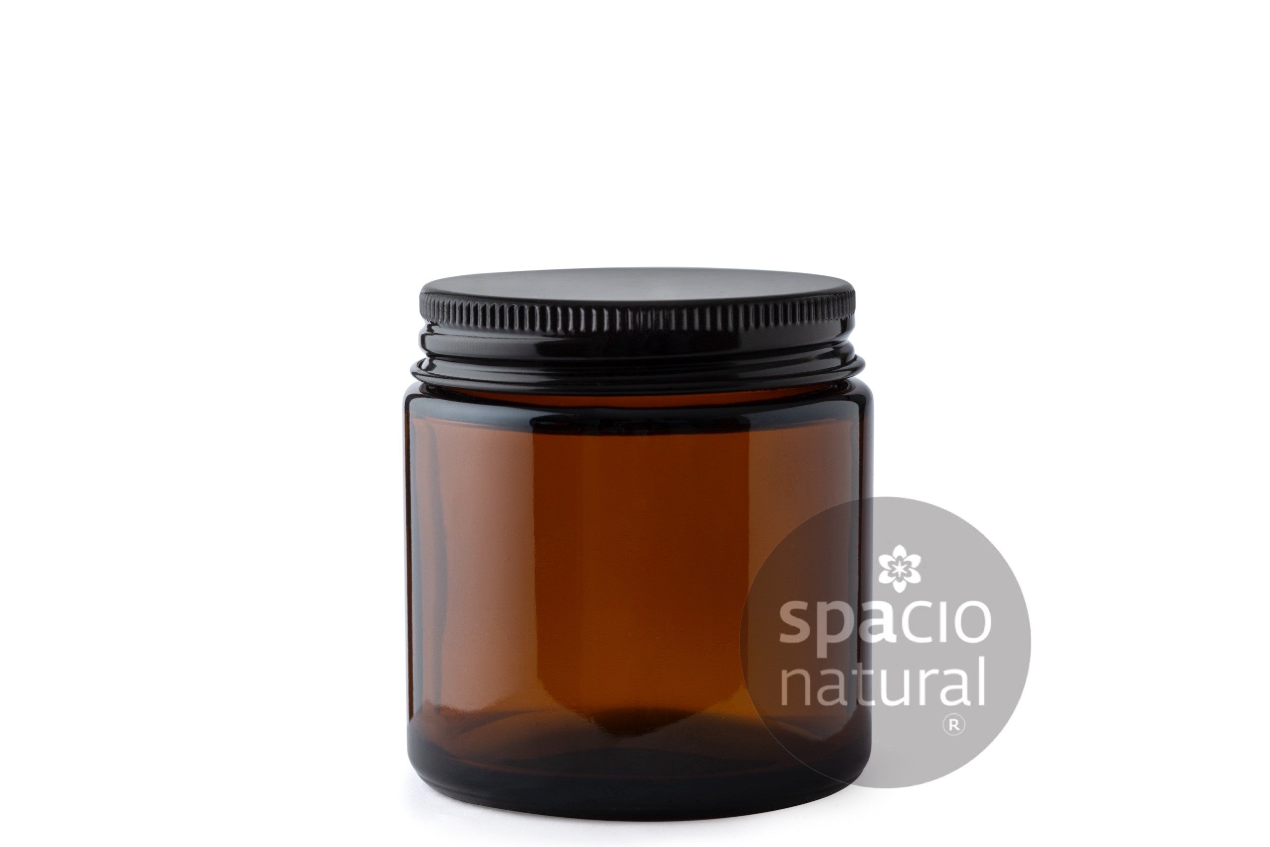 Envase vidrio ambar 50 mm 120 grs tapa aluminio negra