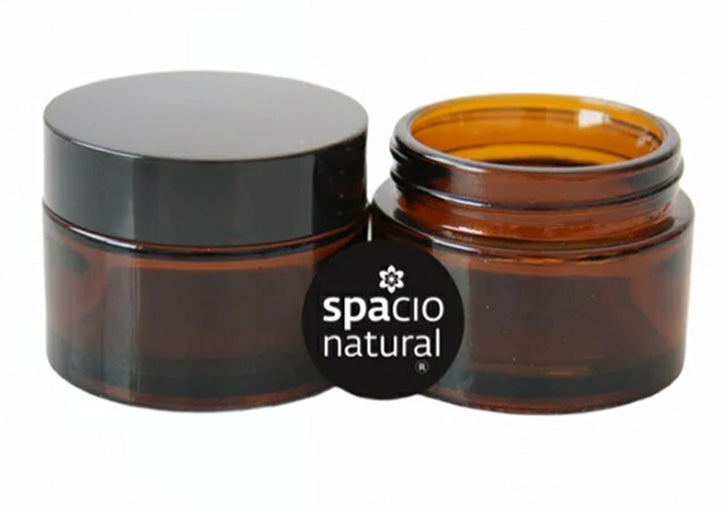 Pote Crema Vidrio Ambar 50ml Tapa Negra