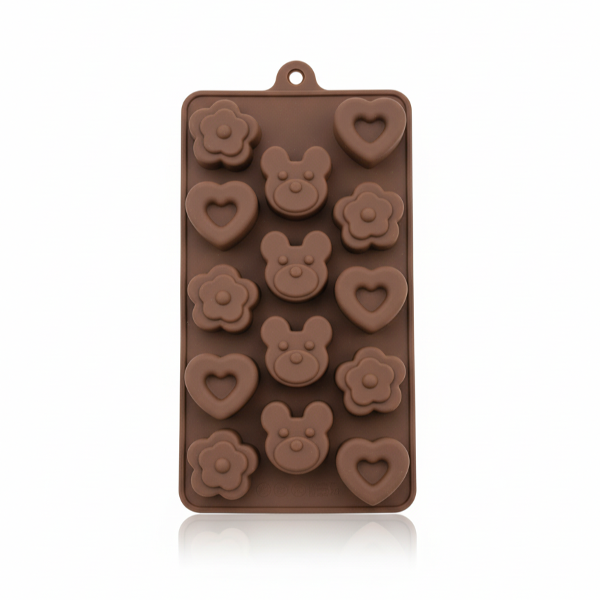 Molde Silicona Mini Oso, Corazón y Flor - 14C