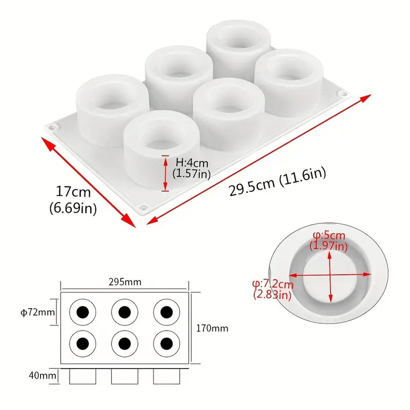 Molde de Silicona Cilindro 3D 6 cavidades 70 MM 100 grs